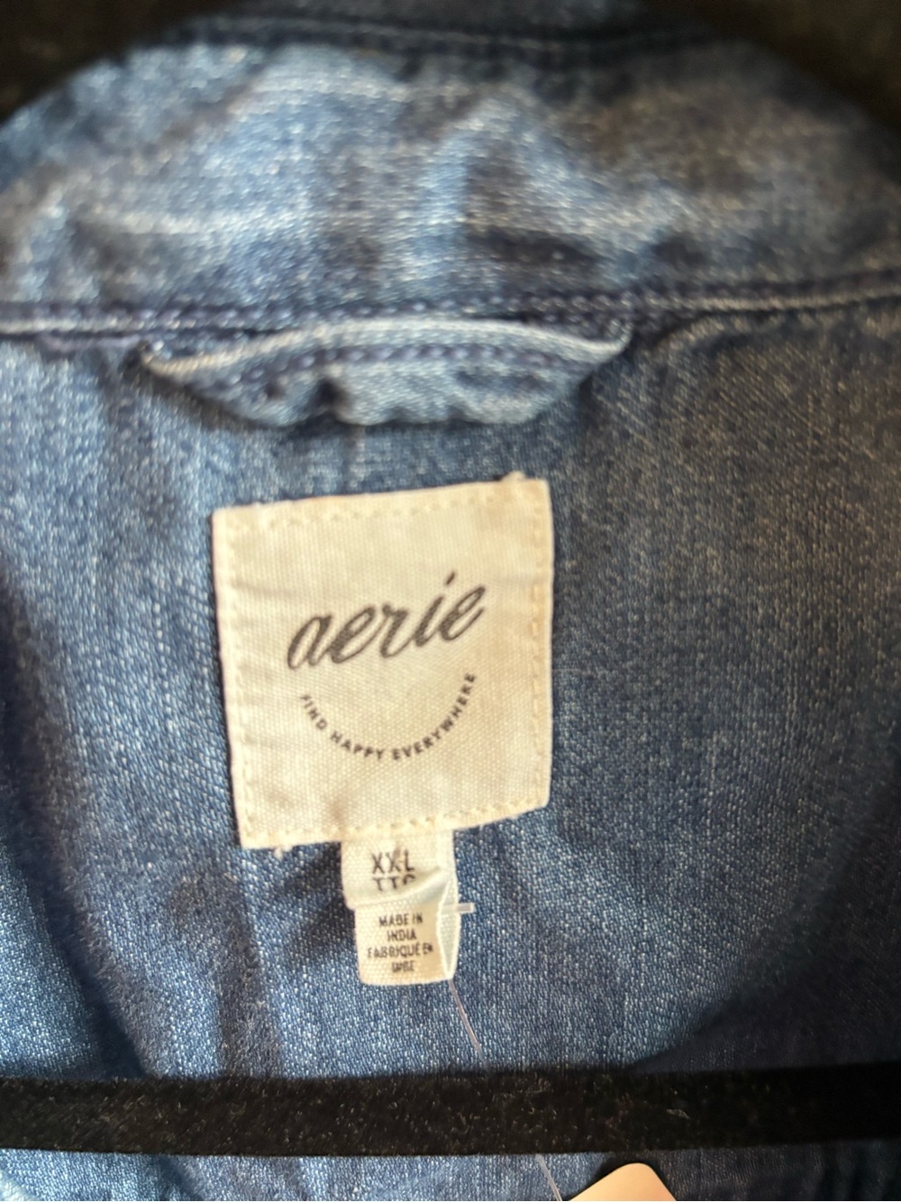 aerie Short-Sleeve Chambray One-Piece Romper in Blue - Picture 2 of 6